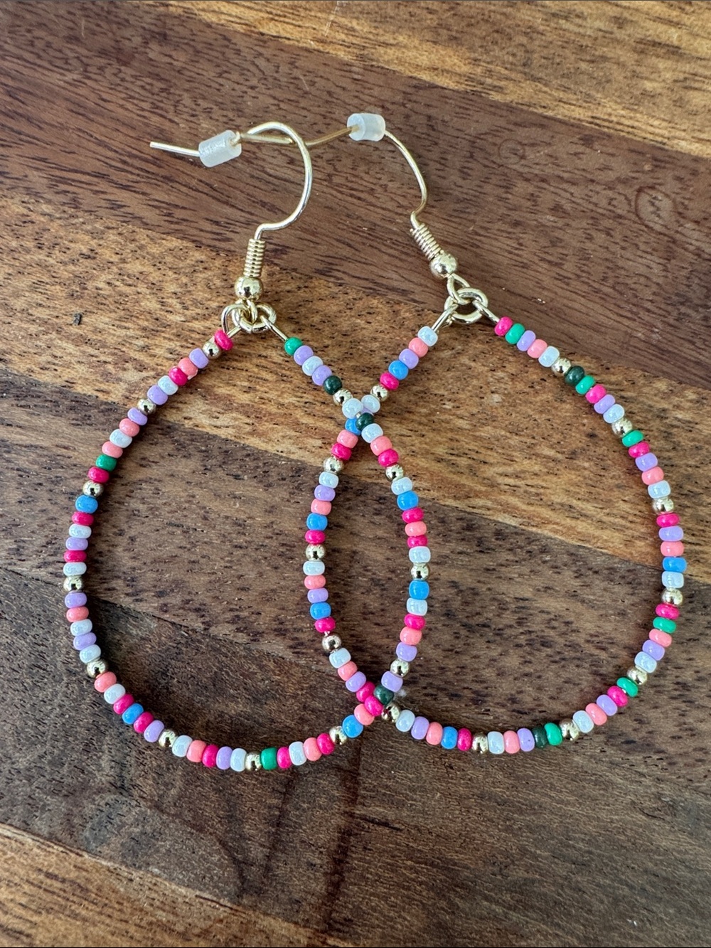 J. Crew Multicolor Seed Bead Hoop Earrings with Gold Accents